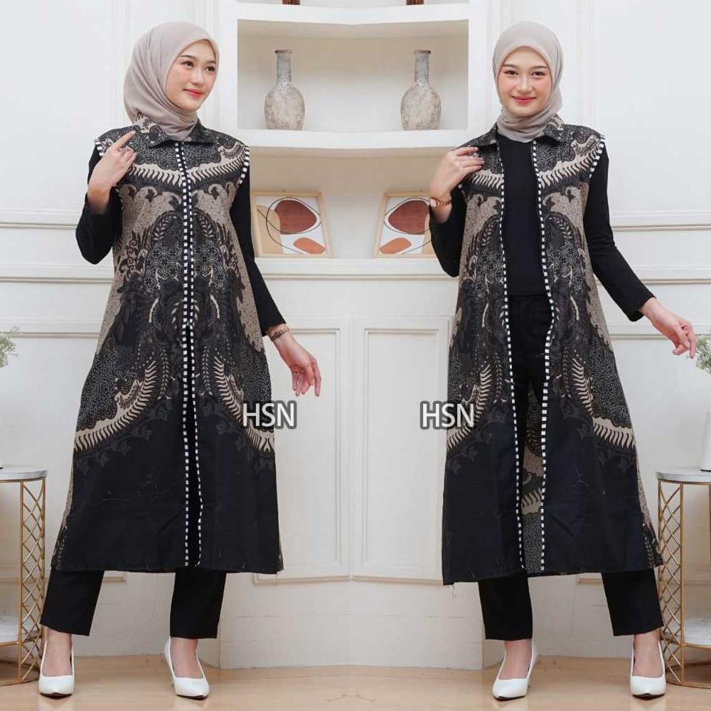 ORIGINAL Outer Batik Wanita full Resleting Depan Kombinasi Lurik Long Cardi Batik Motif Modern Kekin
