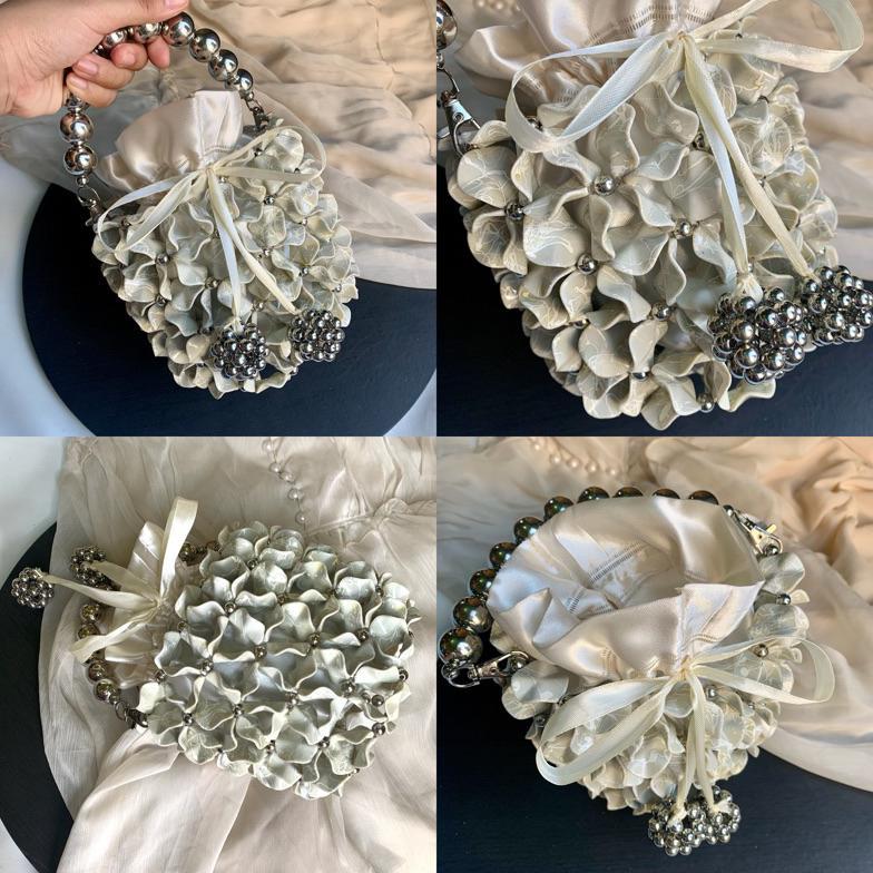 HOT SALE Beaded Bag Bucket Warna Silver Berbagai Ukuran