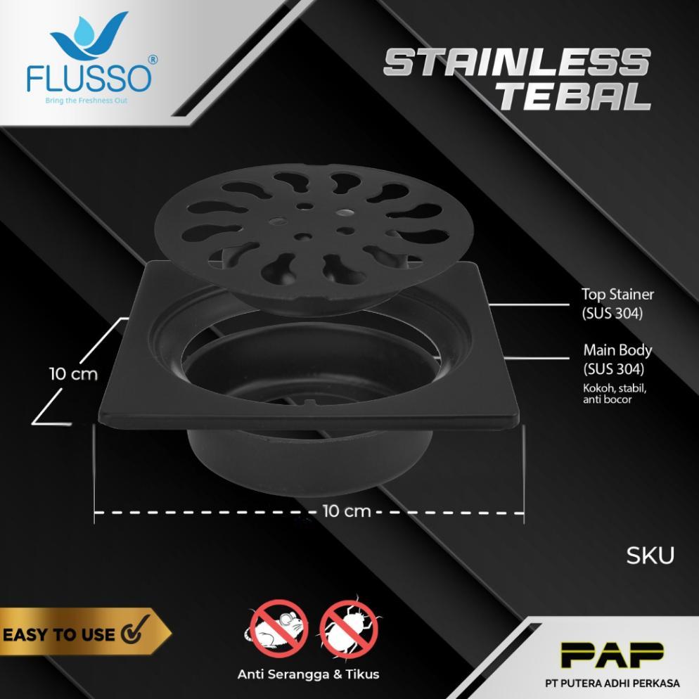 CUCI GUDANG AFUR SARINGAN GOT KAMAR MANDI STAINLESS FLUSSO SARINGAN AFUR LANTAI STAINLESS BLACK 2850