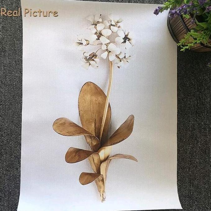 Lukisan Bunga Emas Kanvas Print High Definition Modern Seperti Timbul Termasuk Bingkai Frame Gold Ku