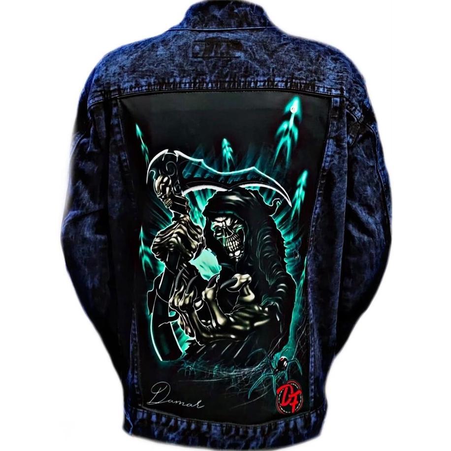 BIG PROMO JAKET DENIM PRIA/ WANITA-EARNA HITAM WASH GAMBAR BELAKANG DORAEMON / JAKET JEANS WASH UNIS