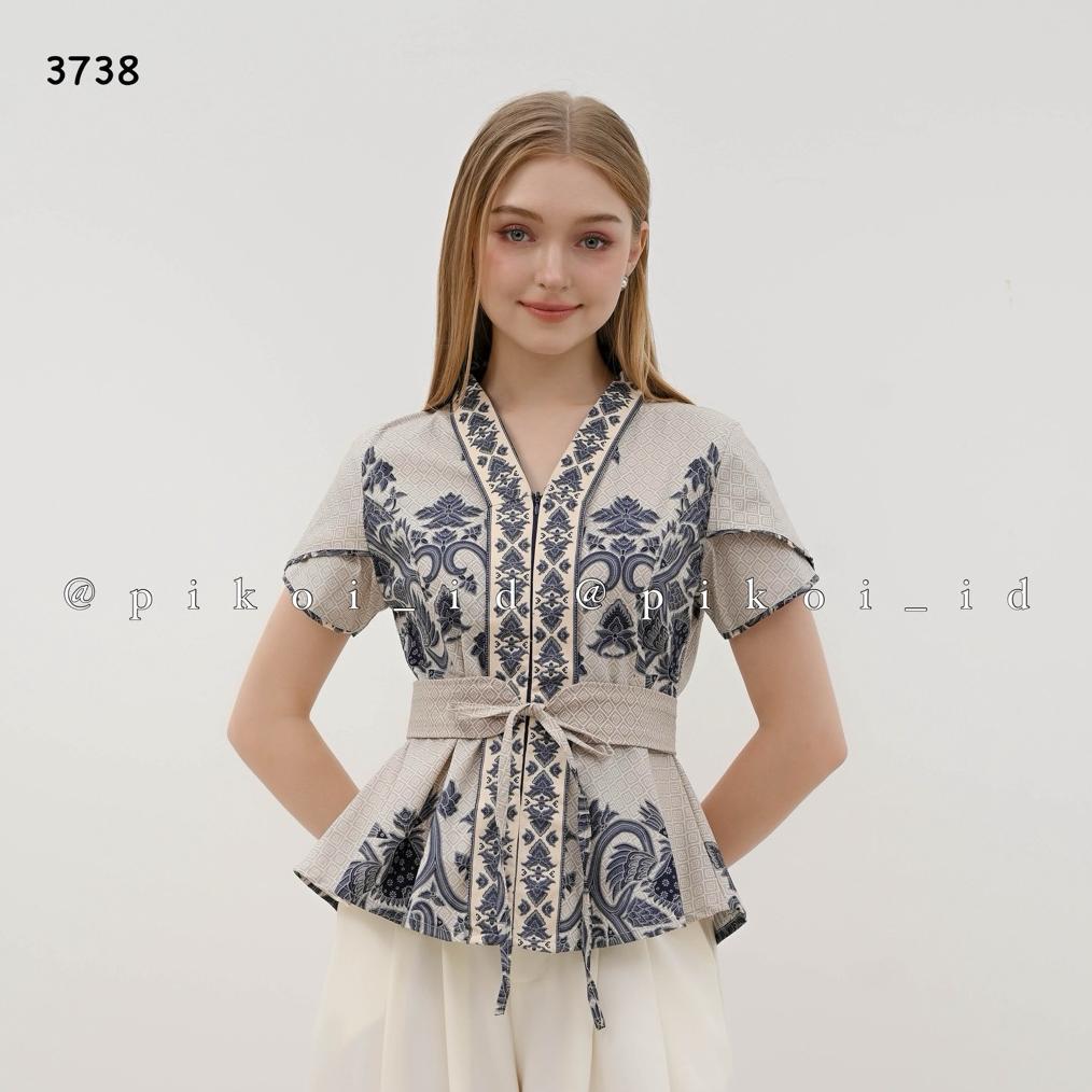 Atasan batik wanita lengan pendek busui friendly / baju batik wanita modern FREE BELT lengan pendek 