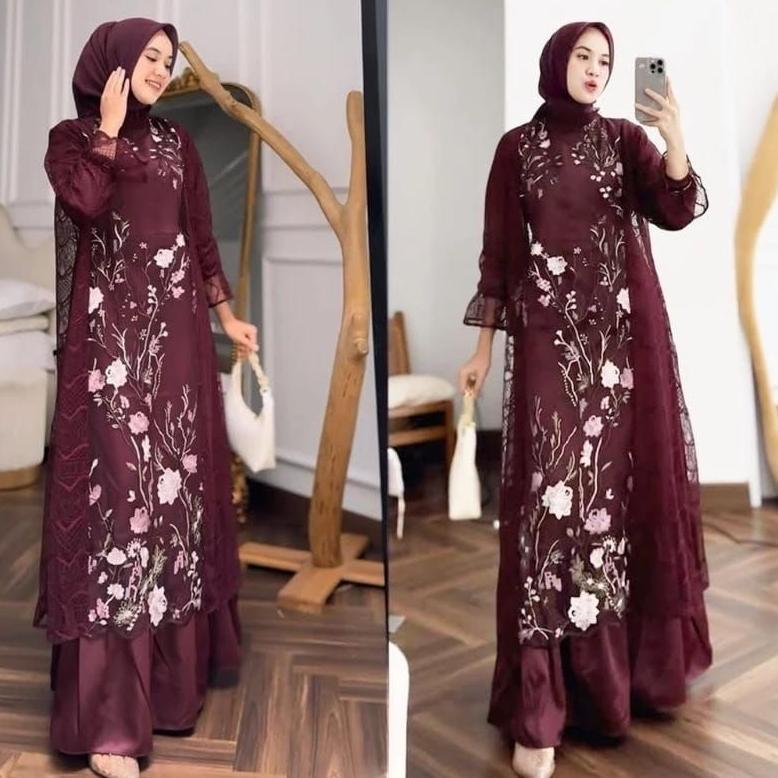 Hot Deals Free Hijab - Special Price Zeya Dress Set ( Dress + Tunik Blouse Lace ) Dress Terbaru / Ga