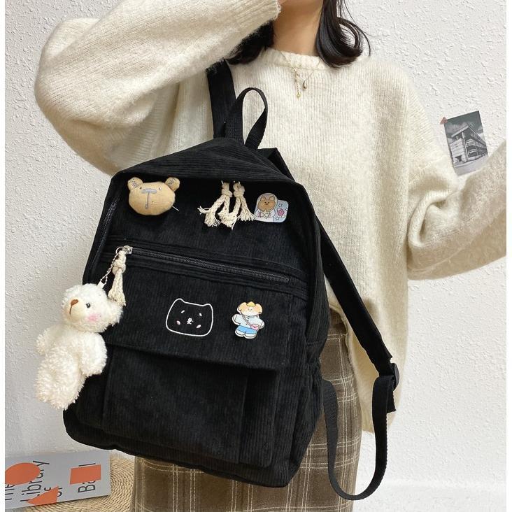 HOT PRODUCT KINOKIMI - RANSEL WANITA CANTIK - RANSEL SEKOLAH - RANSEL CORDUROY - BACKPACK ANAK - TAS