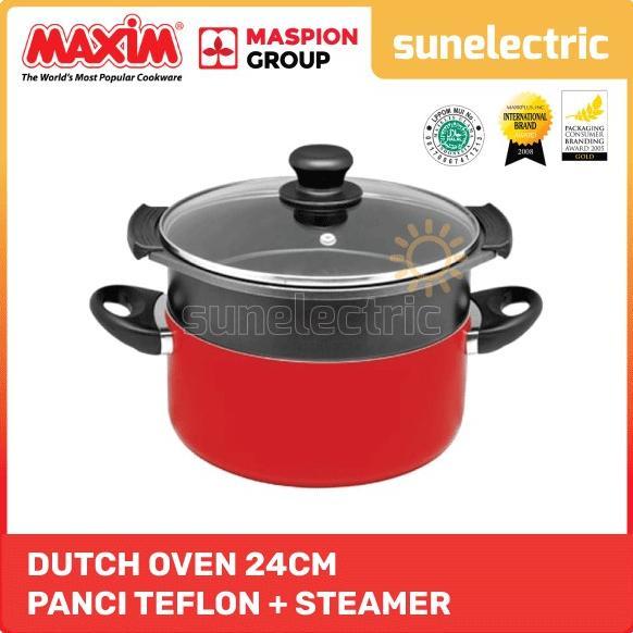Maxim Valentino Dutch Oven + Steamer Set / Kukusan / Sarangan Dandang Teflon Anti Lengket 24 cm