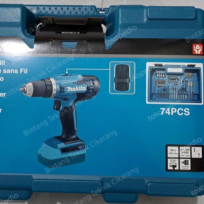 Makita DF488D005 bor cordless 18V DF 448 D005 baterai 18volt 74pcs acc
