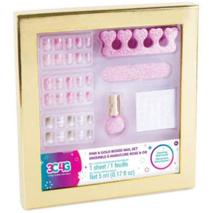 Mainan Nail Anak Make It Real Pink & Gold Boxed Nail Set Kuku Kutek