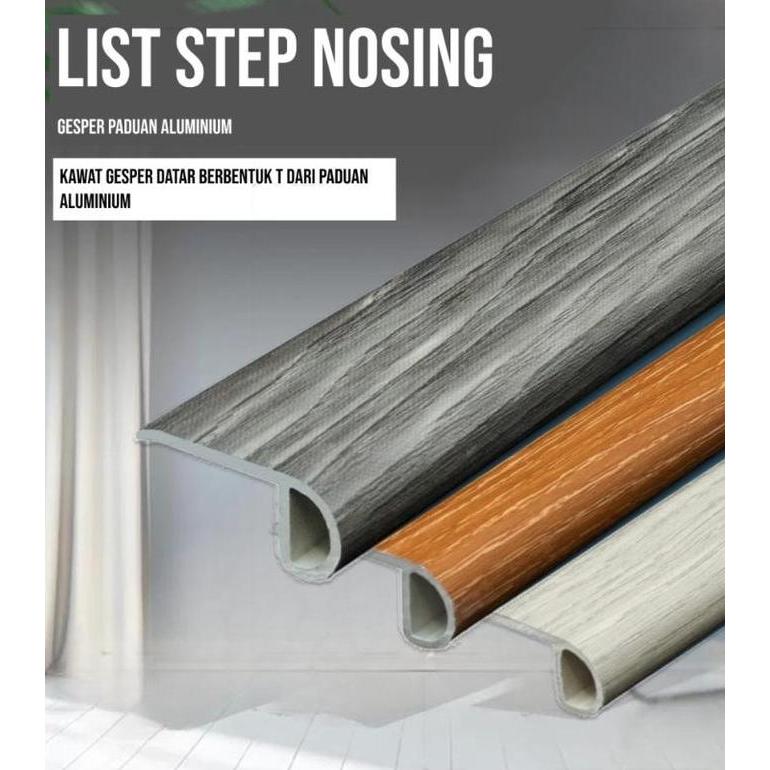 List Step Norsing PVC Aksesoris Tangga Vinyl SPC Lis Nosing Tangga Lantai