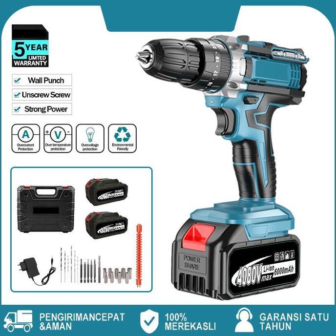 bor listrik 4080vf Mesin bor 2baterai cas 10mm bor listrik murah bor tangan baterai besi tembok Beto