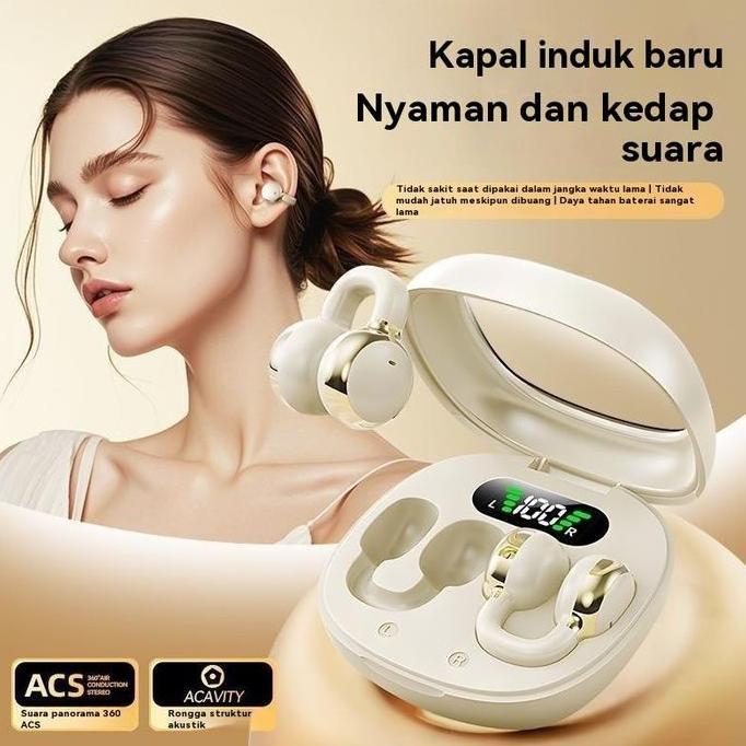 New- Acs Ows Wireless Ear Clip Earbuds Headset Bluetooth Pengisian Earphone Headphone Konduksi Tulan
