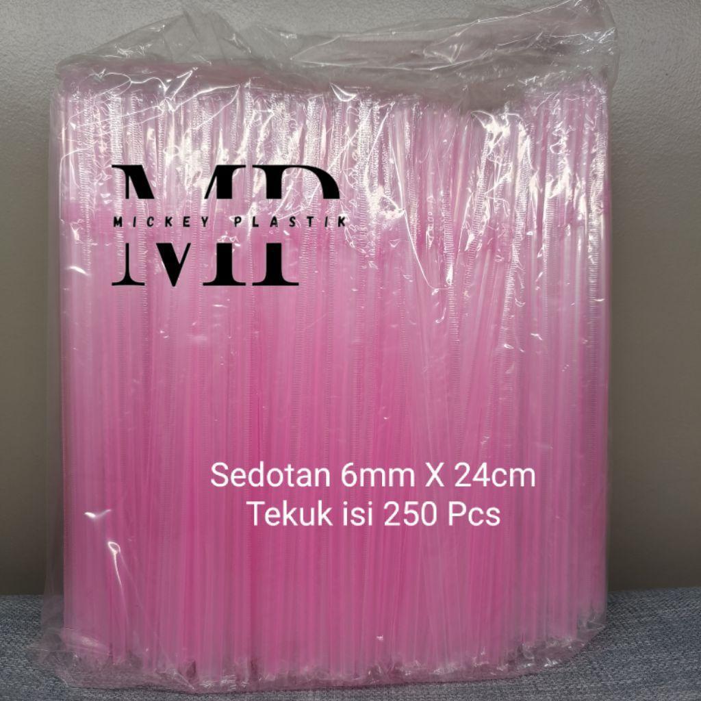 Sedotan Steril Pink / Sedotan Pink Tekuk 6Mm X 24Cm Isi 250 Pcs / Steril Higenies Kemasaan Plastik