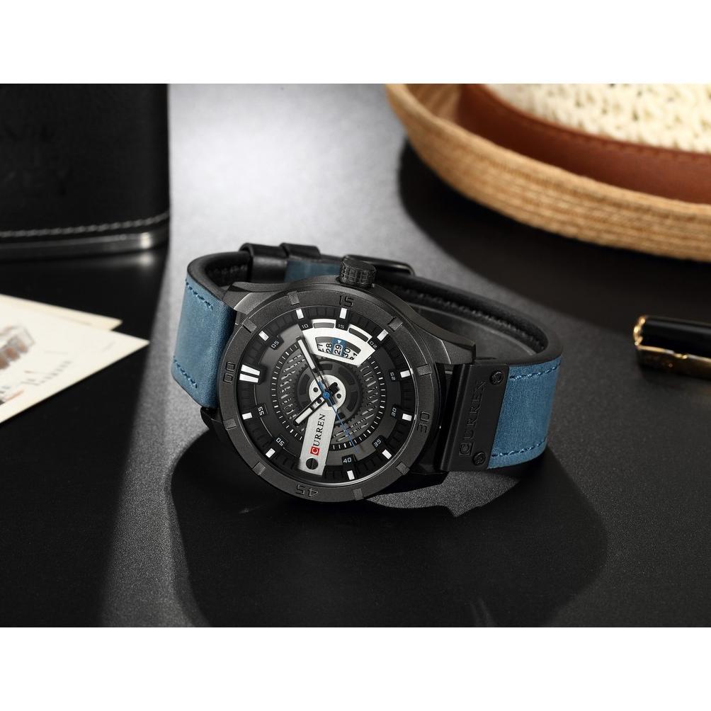 Terlaris Curren 8301 Jam Tangan Pria Analog Tali Kulit Chronograph Aktif Currenos