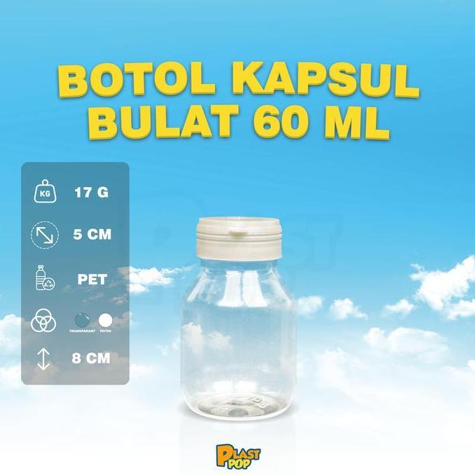 (100 pcs) Botol Kapsul 60 ml / Kapsul / Botol Herbal / PET / 60 ml - Botol Berkualitas
