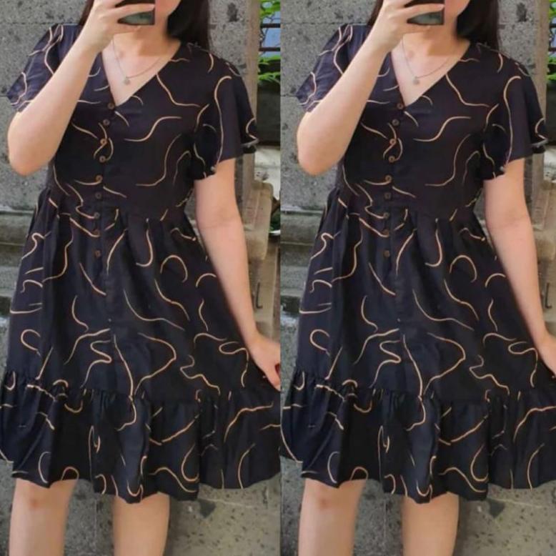 pengiriman cepat Daster Polo Press Body Bumil Busui Frendly Motif Salur Mini Selutut Dress Kancing A
