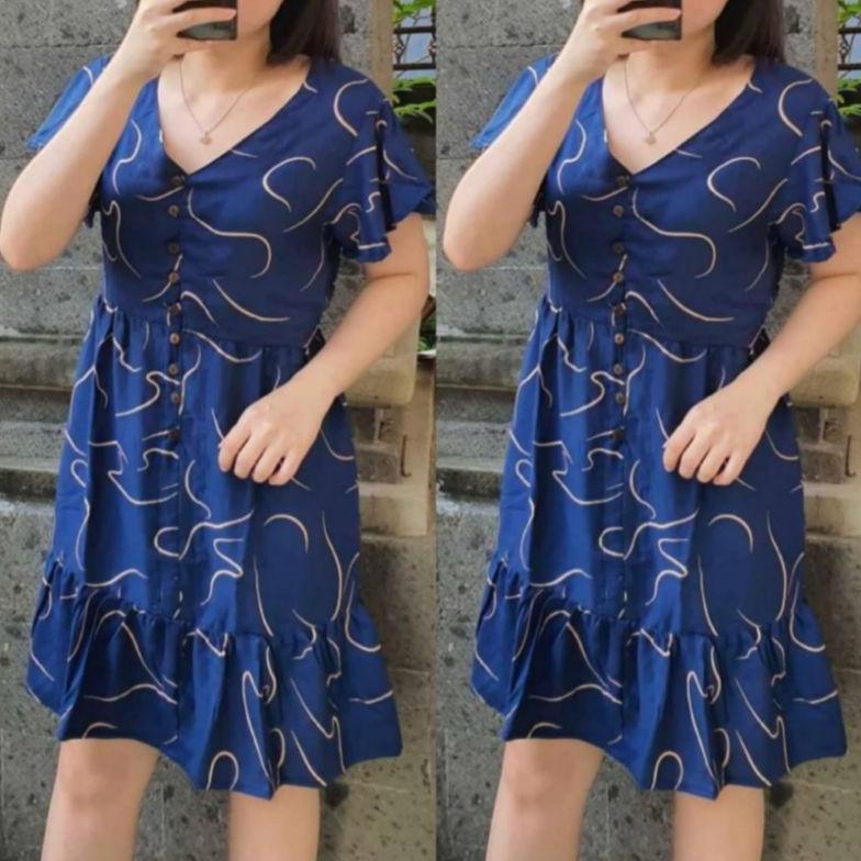 HOT DEALS Daster Polo Press Body Bumil Busui Frendly Motif Salur Mini Selutut Dress Kancing Aktif Ba