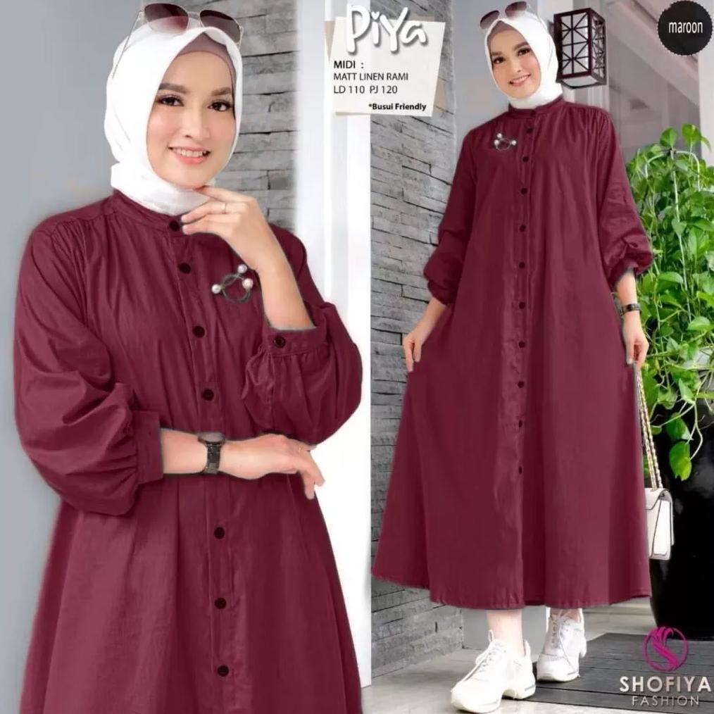 TERBARU MIDI DRESS GAMIS WANITA TERBARU KATUN KANCING DEPAN PREMIUM