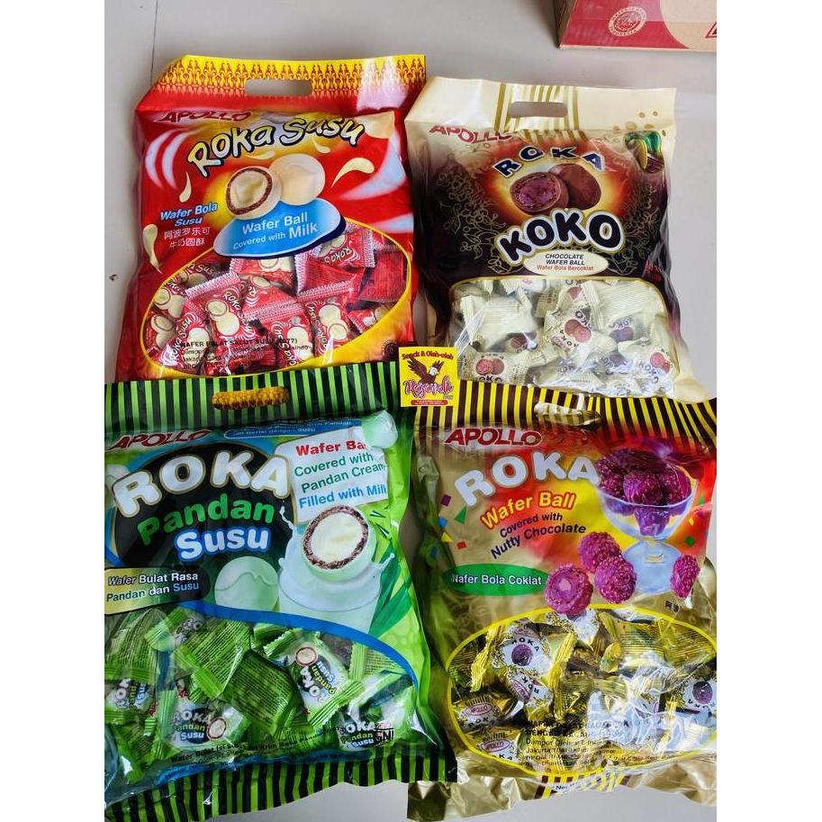 Roka Apollo 50Pcs Koko / Susu / Pandan Susu / Coklat Bola Kacang Crispy Wafer 300Gr Malaysia Snack L