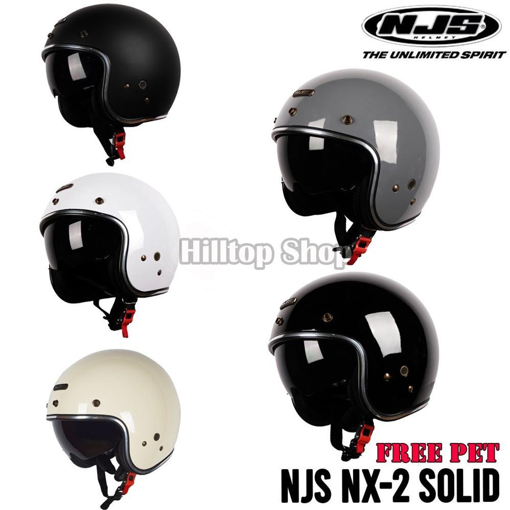Helm Retro NJS NX-2 Solid List Chrome - Inner Visor Smoke - Free Pet | NJS NX2 | NJS NX | Helm Bogo 