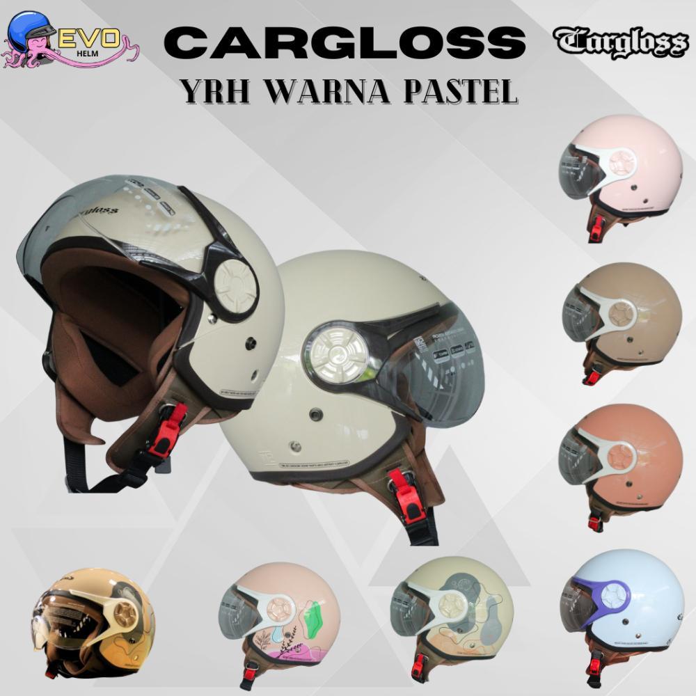 CARGLOSS WANITA HIJAB HALF FACE ORIGINAL WARNA PASTEL TERLARIS TERLENGKAP, CARGLOSS HELMET OFFICIAL