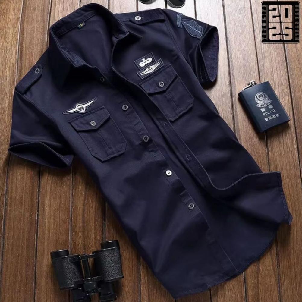 Mulus Kemeja Tactical Pria Navy Bordil / Kemeja Tactical / Kemeja Tactical Pria / Kemeja Tactical Le