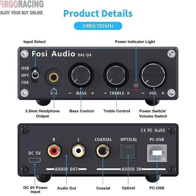 MORVENO USB DAC Headphone Amplifier Fosi Audio Q4 HiFi Stereo Gaming Soundcard
