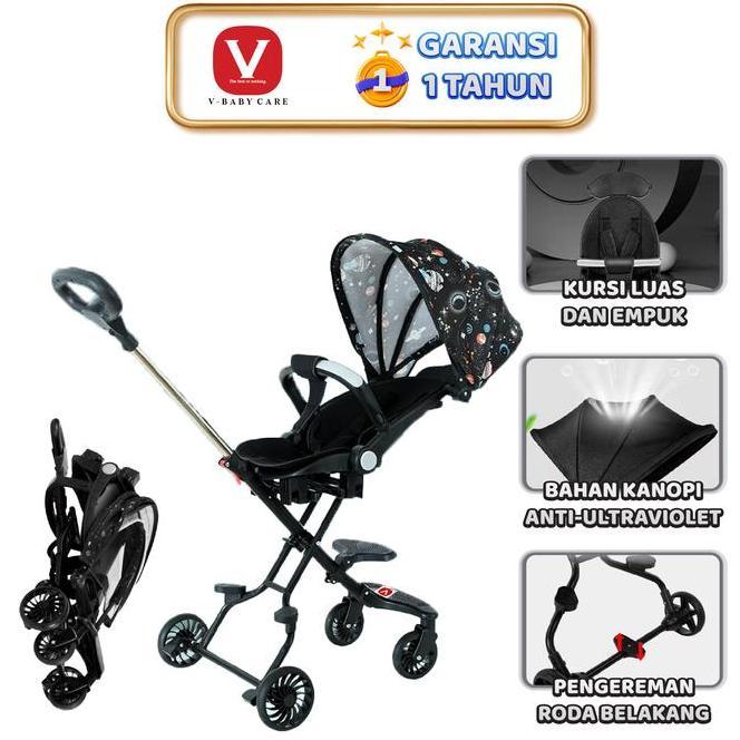 Vbaby Care Kereta Dorong Datar Berbaring Dua Arah Dapat Dilipat Stroller Tampilan Tinggi Vbaby320