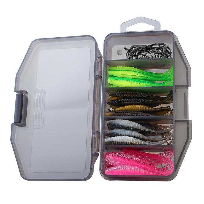 SWALLOWTAIL Set Soft Lure Umpan Pancing Dan Mata Kail Mancing Ikan 60 Pcs 6.5 cm