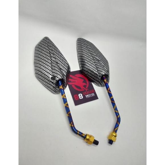 Spion Yamaha Jupiter Karbon Gagang Blue X Panjang - Tanggung - Kecil / Spion Variasi Karbon Yamaha J
