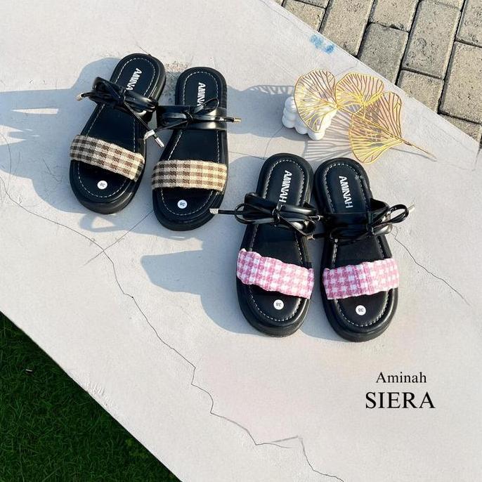 Shoes- Aminah Siera Black Sendal Nita Slop Lucu Sandal Kekinian