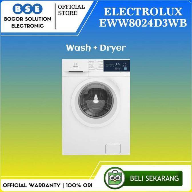 Mesin Cuci + Dryer 100% Kering 8/5kg Electrolux EWW8024D3WB Dryer 5KG