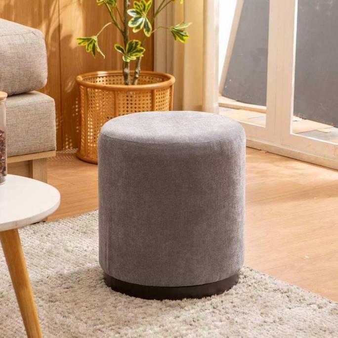 HARGA PABRIK - Dekoruma DAISEN Stool Kain Bulat / Kursi Stool Minimalis Abu-Abu Tua