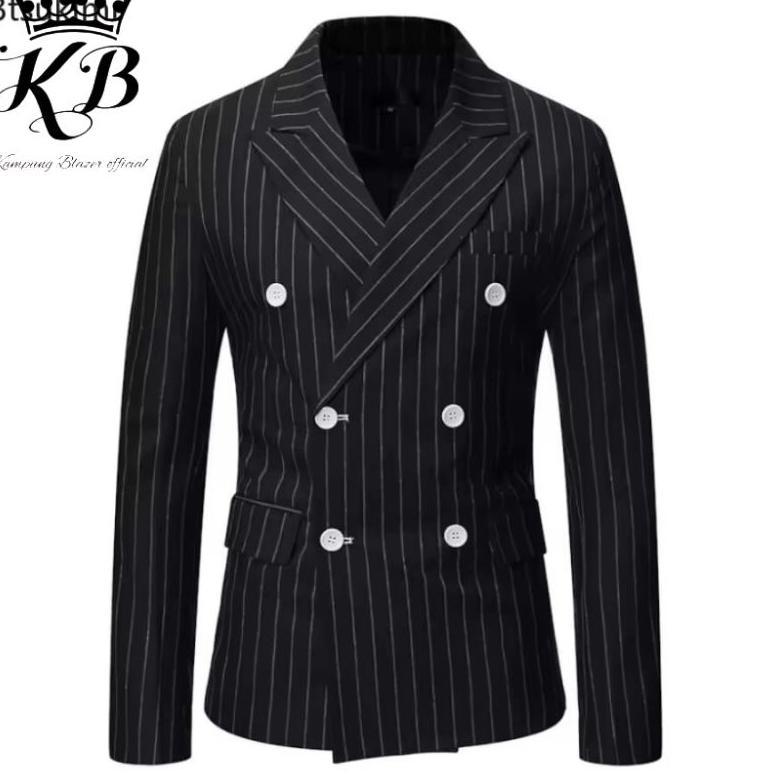 TERBARU Jas Blazer Pria Garis garis Slimfit Kancing 6 Terbaru-Jas Blazer Pria Motif Strip Double bre