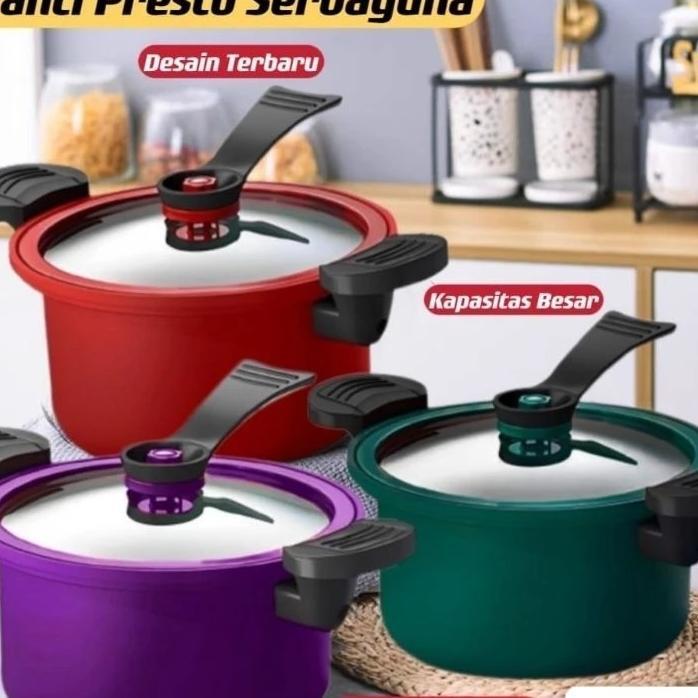 Panci Presto Teflon Pressure Cooker Pot 22Cm Anti Lengket Panci Presto 3.5 Liter Serbaguna