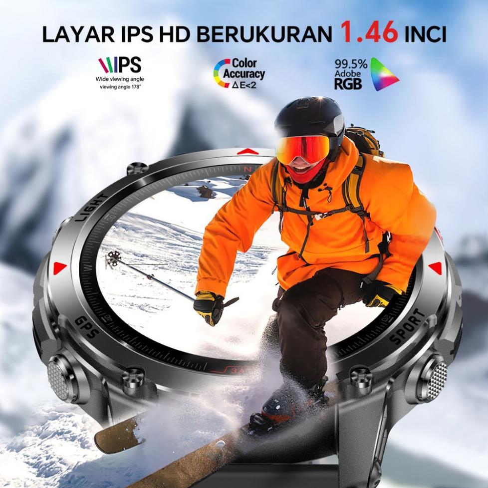 CUCI GUDANG Morein Rock 2 GPS Jam Tangan Smartwatch - Layar HD 1.46'' | GPS + Kompas | Altimeter + B