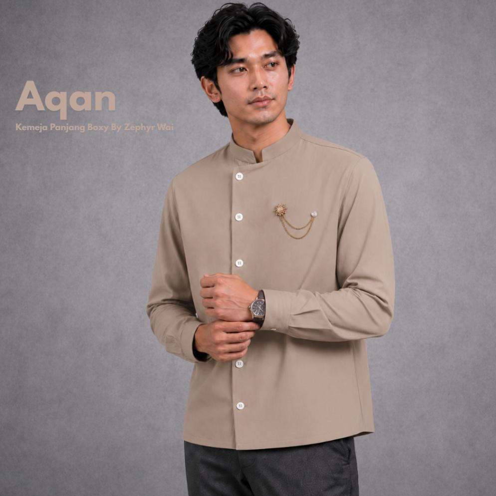 HOT AQAN - Koko Beskap kemeja boxy moderen lengan panjang baju formal polos pria raya lebaran undang