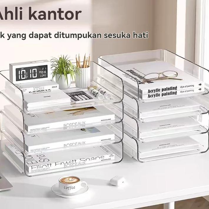 Susun Tray File Dokumen Susun / Rak Kertas Organizer Document Paper Meja Kantor Transparant, Nampan 