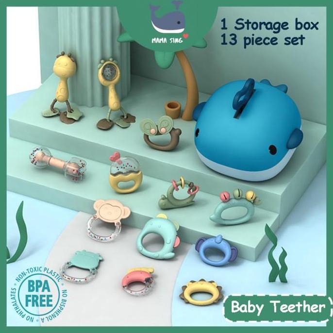 MAMA SING Baby teether Gigitan Bayi berbentuk Hewan Mainan Gigi Silikon + Kotak Paus