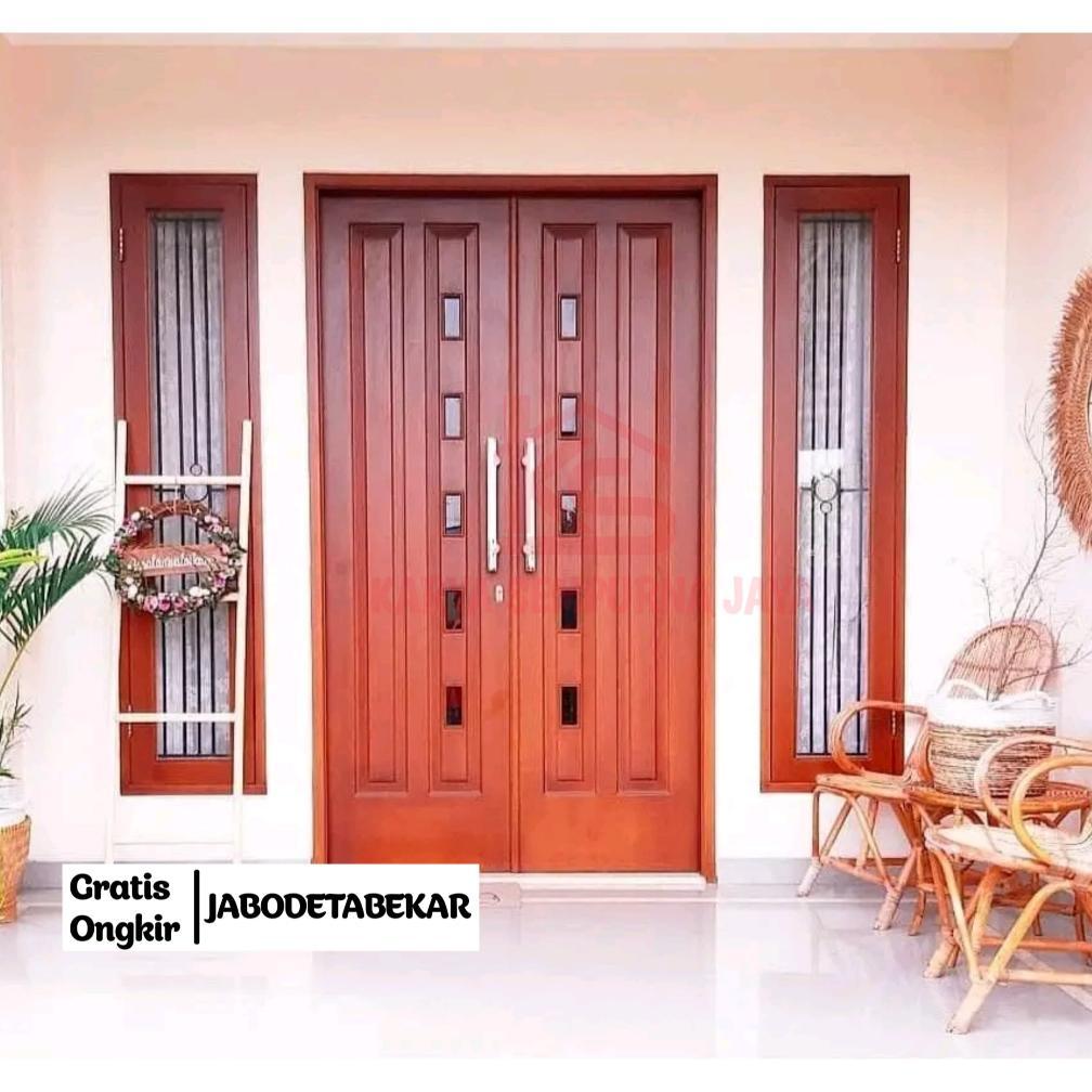 Satu Set Pintu Kusen Utama Model Kupu Tarung Minimalis Kayu Jati Putih/Gamelina
