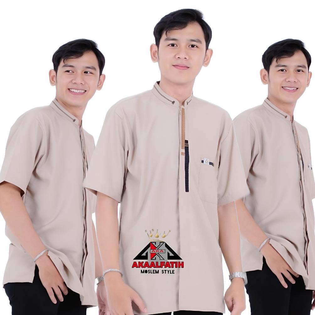 AKAALFATIH Baju Koko Pria Dewasa Toyobo Lengan Pendek Motif Bordir Simple Elegan