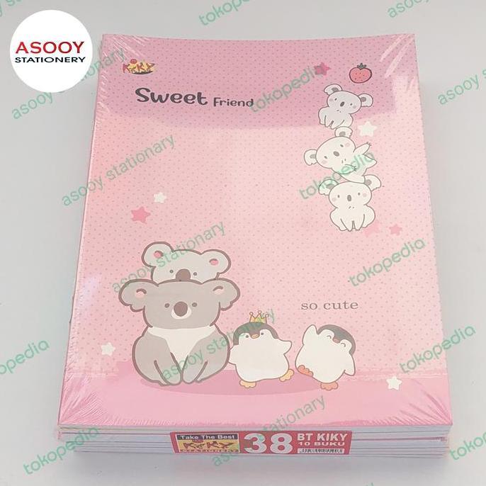 New- Buku Tulis Kiky 38 Lembar (Isi 10 Buku) ,Motif Di Dalam Garis Tanpa Gambar