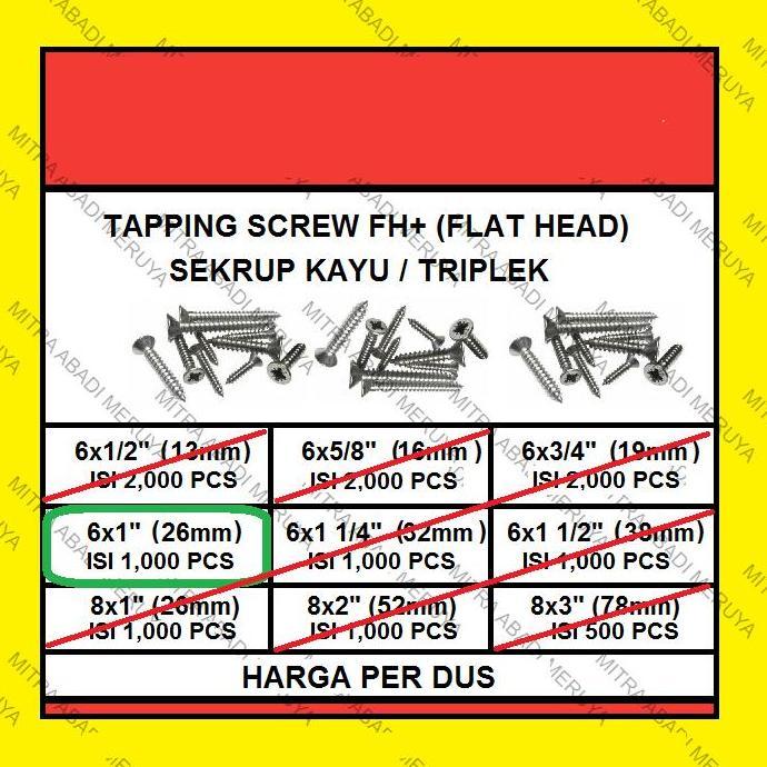 Sekrup Kayu Sekrup Tapping Screw FH 6 x 1" (26 mm) 1 DUS