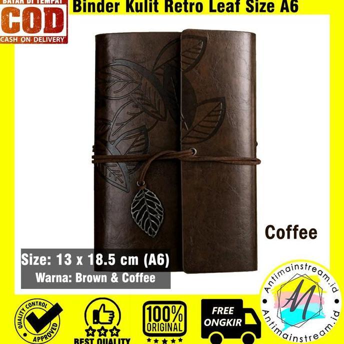 New- (Bisa Custom Nama/ Logo) Buku Catatan Binder Kulit Retro Leaf Ukuran A7 - Buku Agenda Jurnal Ku
