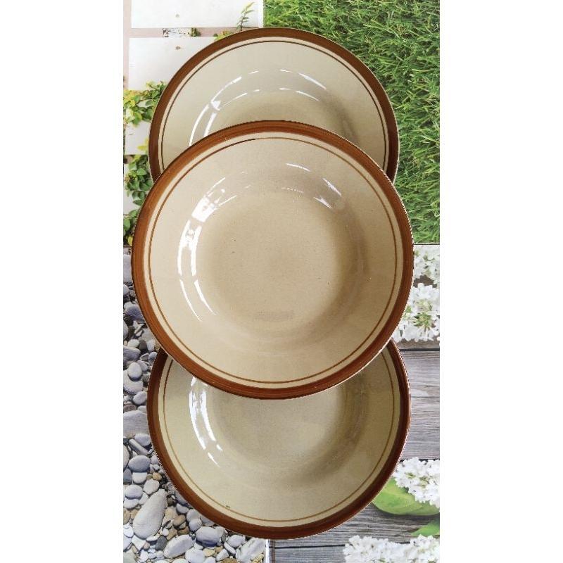 Piring Cantik / Piring Makan Sango 8"Inch Keramik/Piring List Coklat/Piring List Mas