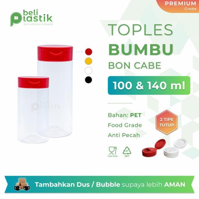 [isi 6pcs] Toples BonCabe 140 ml Botol Bumbu Dapur Garam Kormik Plastik Bulat Lubang Besar Kecil Tab