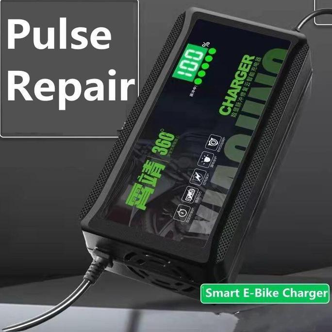 DISPLAY DIGITAL CHARGER AKI 48V 12AH EU PLUG SMART CHARGER LEAD-ACID UNTUK MOTOR & SEPEDA LISTRIK HA