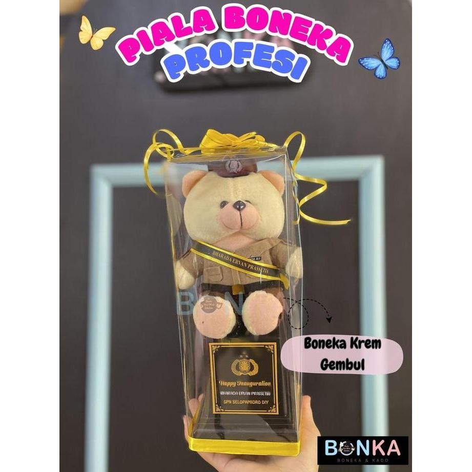 Boneka  Bear Piala Profesi Polisi Polwan Box Mika 26cm Hadiah Kelulusan Pelantikan Polisi TNI Brimob