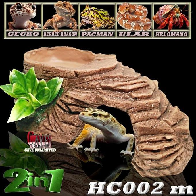 Pat- New- Hc0M Goa Persembunyian Reptile 3In1 Hiding Cave+Ter Feeding Dish+Basking Kelomang Rugosus 