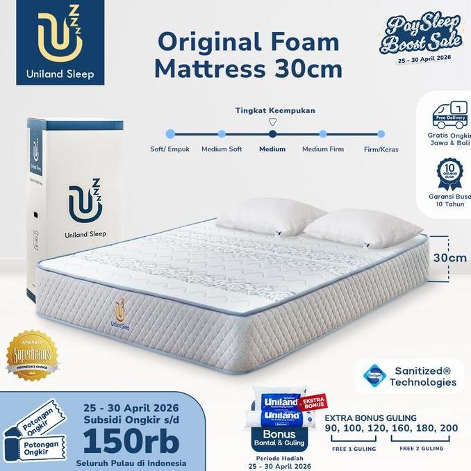 Kasur Busa Uniland Sleep Original 30cm Foam Mattress Box FREE BANTAL