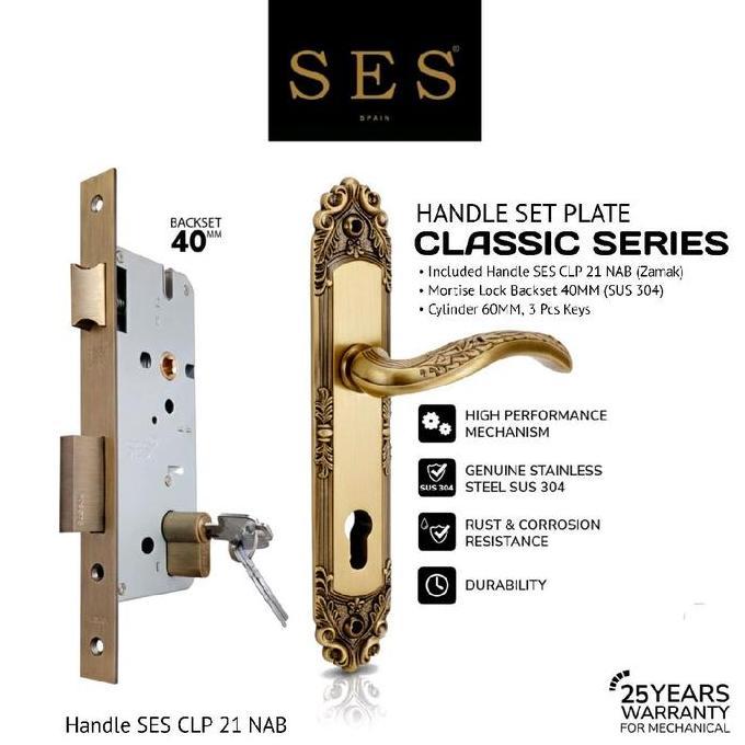 PAKET BUNDLING Handle SES CLP 21 NAB (P) + Body Kunci SES S2030 - 40 MM AB Sus 304