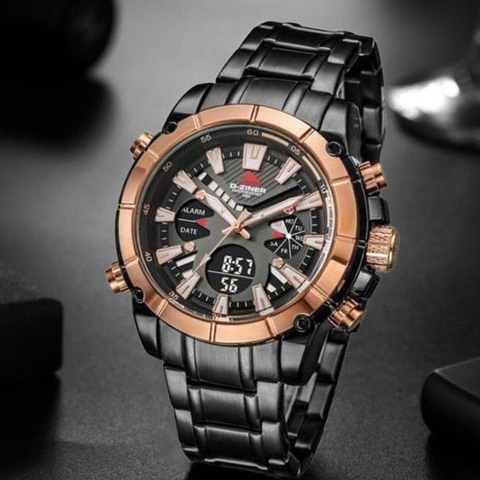 Orologi- Dziner Jam Tangan Pria Double Time 8258 Tali Rantai Stainless Steel Ter Resistant 30M Kaca 